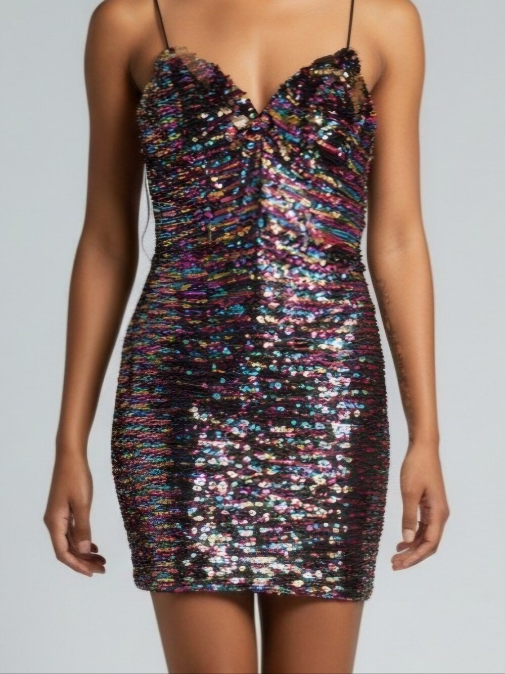 Forever 21 Black Multi-Sequin V-Neck Mini Party Dress hoco date night Cocktail